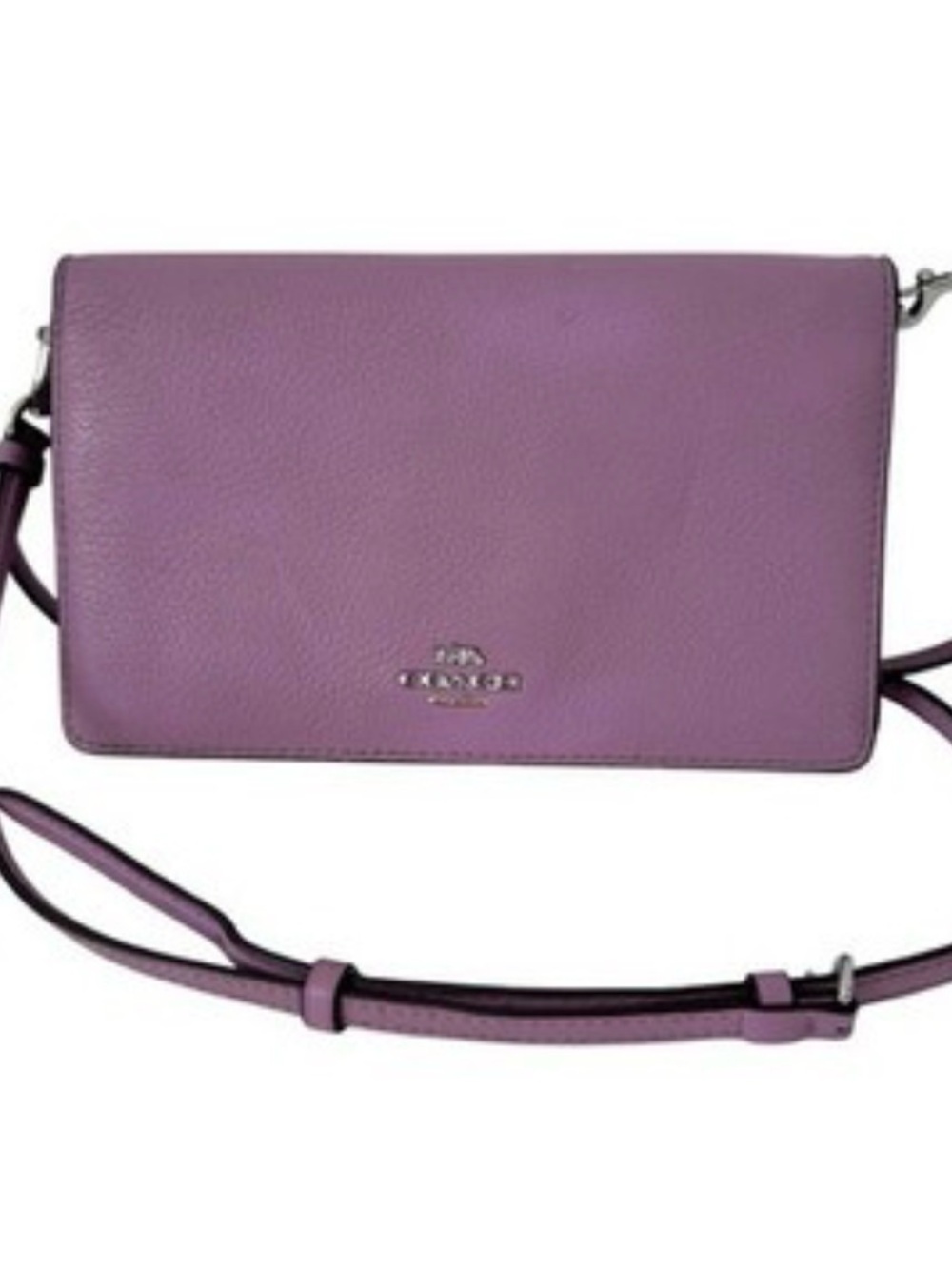 Coach Anna fold over Lavender Pebbled Leather Crossbody Wallet